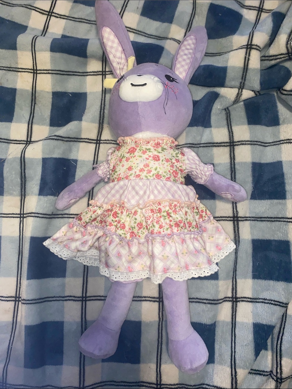 Matilda Jane Lavender Bunny Plush in Pink Floral Gingham Dress